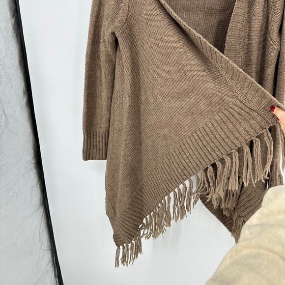 Sweater Cardigans Womens M Open Cardigan Wool  Brown Fringe Long Sleeve Boho - Picture 7 of 11